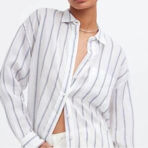 Madewell Striped Button Down Long Sleeve Ramie Oversized Shirt Sz M